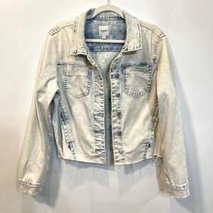 Kensie Jeans Women's L Light Wash Denim Jean Jacket Raw Hem Cropped Distressed